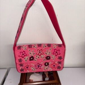 Floral Embroidered Pink Shoulder Bag